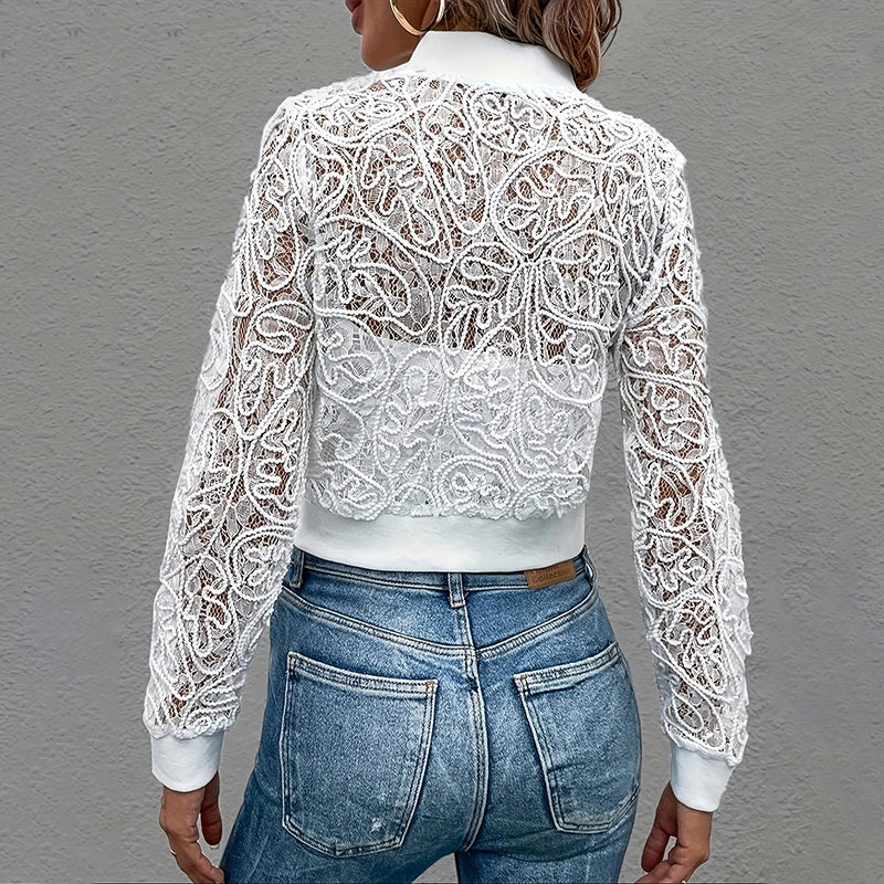 Women's Elegant Lace Short Zip-Up Jacket